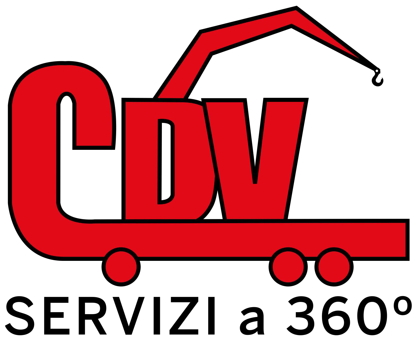 logo cdv trasporti di colore rosso con scritta servizi a 360 gradi